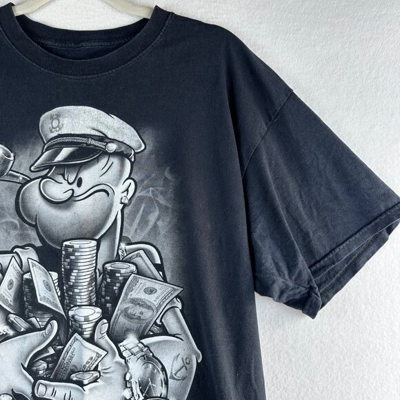 Popeyes Shirt Mens Size XL Black Graphic Poker Grunge Distressed Worn FLAWED - Picture 4 of 12